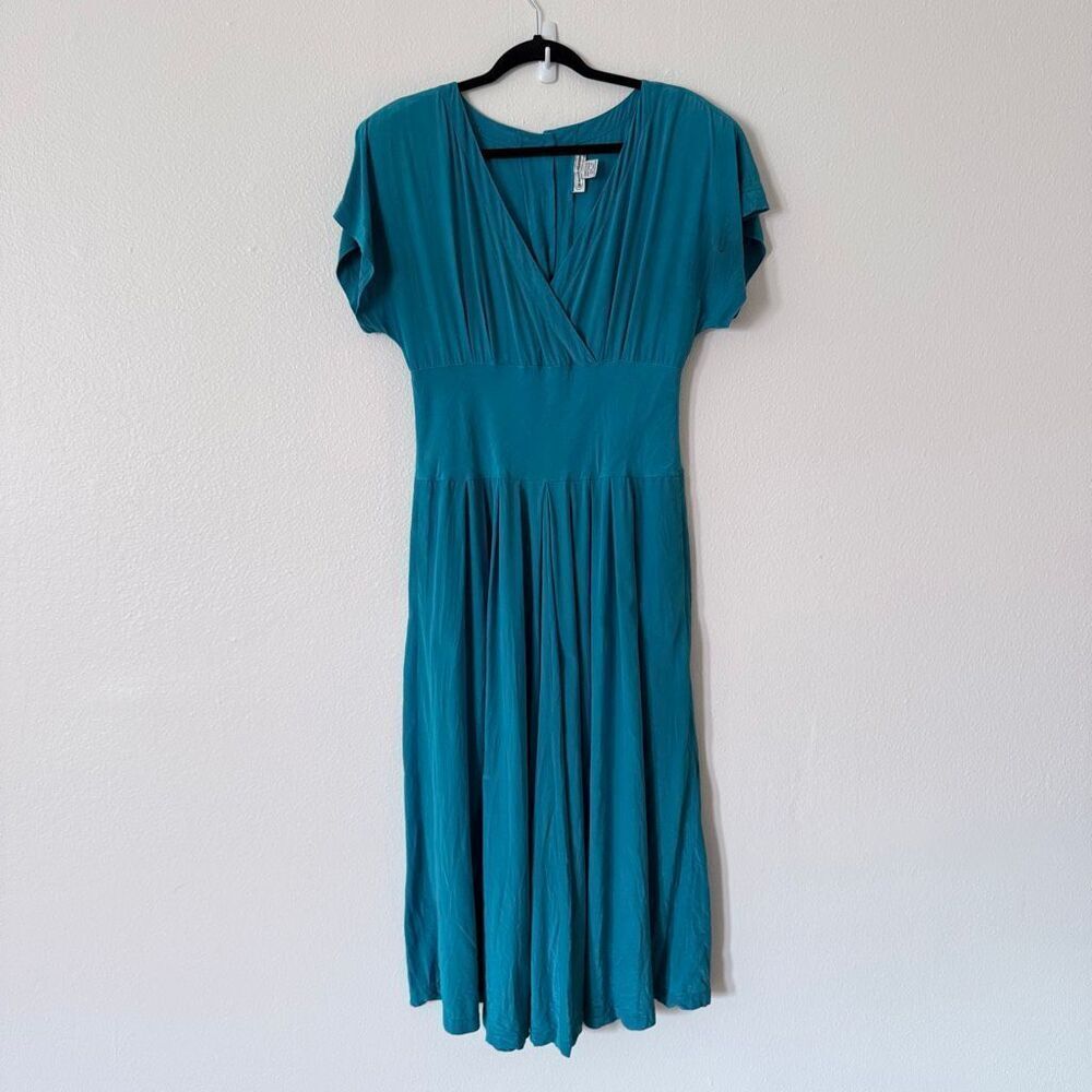 Vintage Lauren Alexandra Women's Size 14 100% Silk Teal Blue Maxi Dress Gown